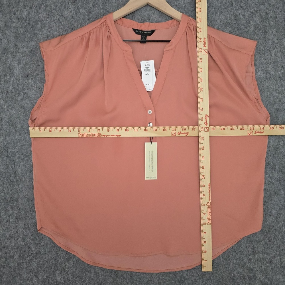 Banana Republic Blouse Women L Petite Pink Amaretti Button V Neck Cap Sleeve Top - Picture 8 of 11